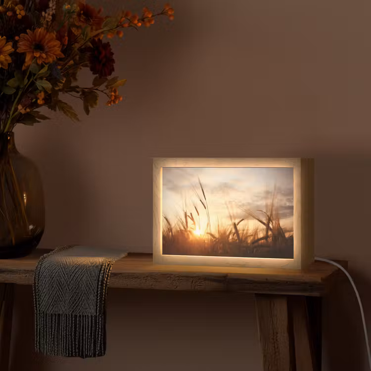 Riet - Gras - Zonsondergang - Natuur - Horizon Light Box met kabel (Tafellamp) klein -sfeer4