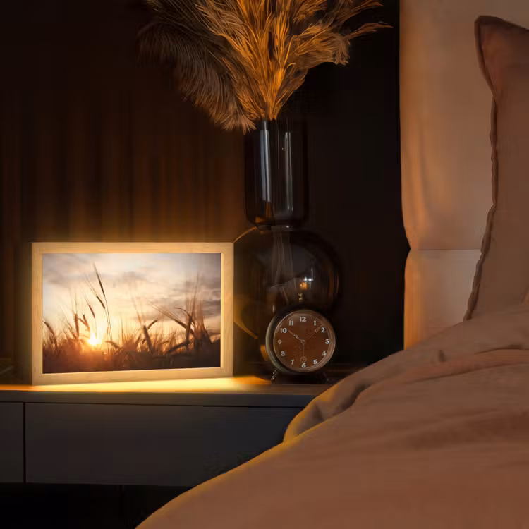 Riet - Gras - Zonsondergang - Natuur - Horizon Light Box met kabel (Tafellamp) klein -sfeer1
