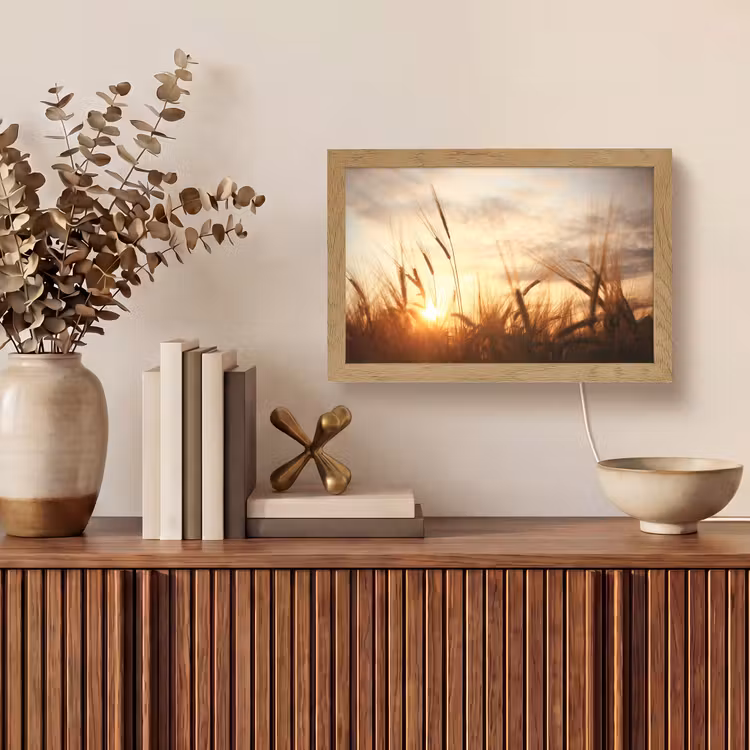 Riet - Gras - Zonsondergang - Natuur - Horizon Light Box met kabel (Tafellamp) klein -sfeer2