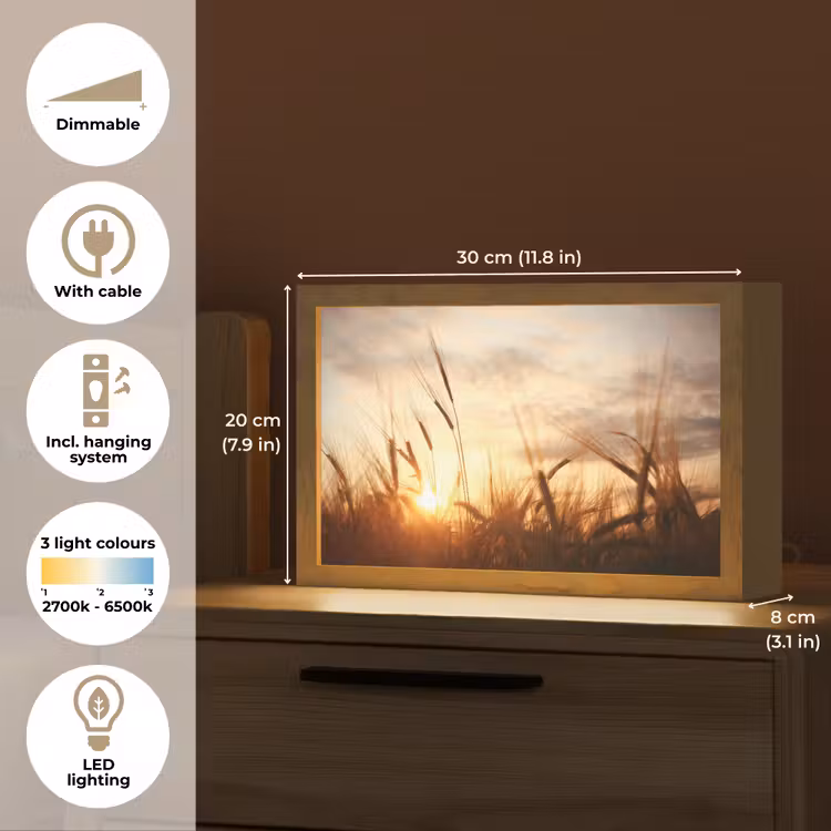 Riet - Gras - Zonsondergang - Natuur - Horizon Light Box met kabel (Tafellamp) klein -USP_EN