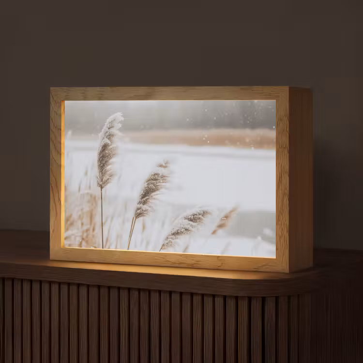 Riet - Meer - Winter - Natuur - Sneeuw - Beige Light Box met kabel (Tafellamp) klein -z3d_website