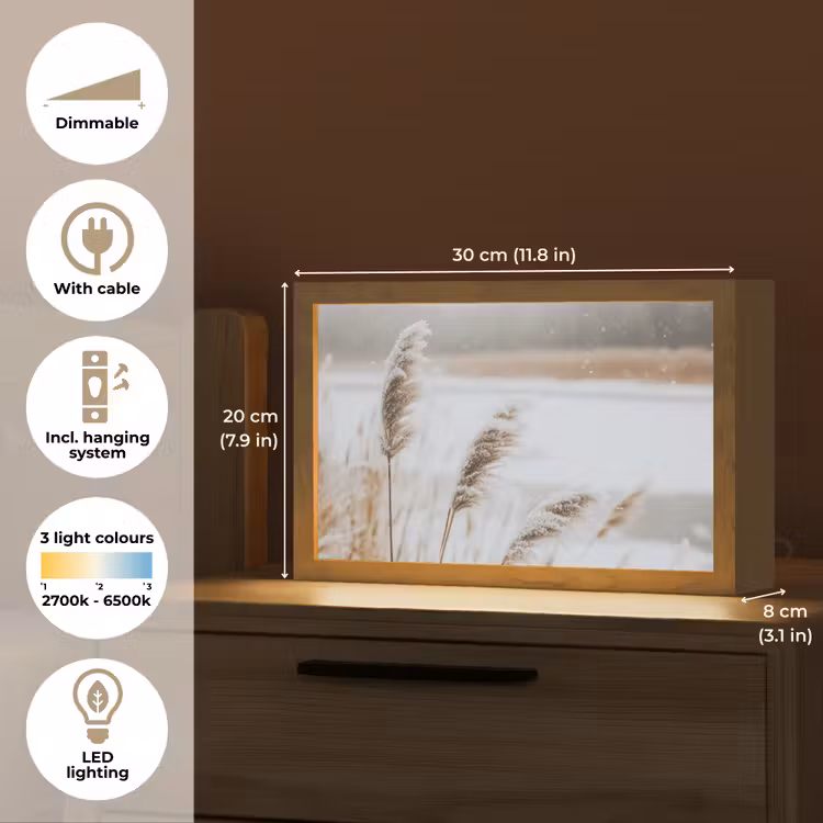 Riet - Meer - Winter - Natuur - Sneeuw - Beige Light Box met kabel (Tafellamp) klein -USP_EN