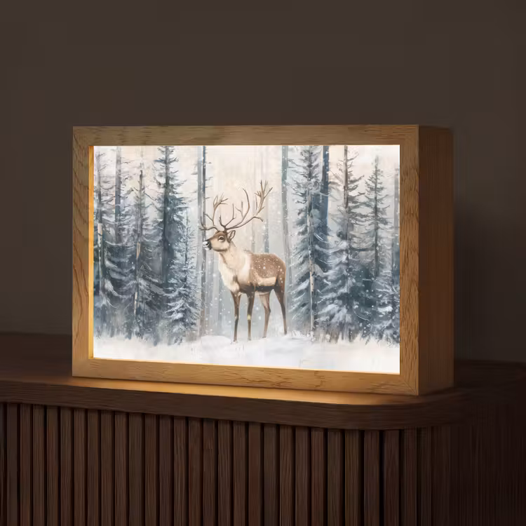 Rendier - Sneeuw - Woud - Wit Light Box met kabel (Tafellamp) klein -z3d_website