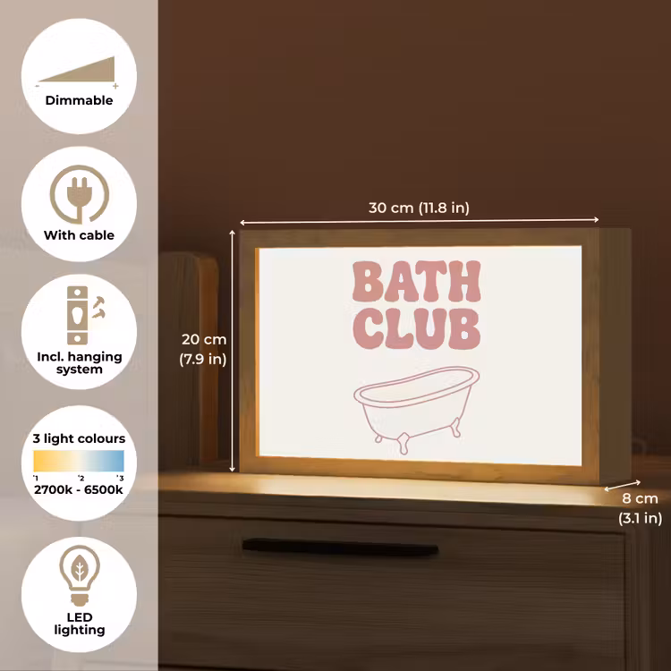 Retro - Bad - Roze Light Box met kabel (Tafellamp) klein -USP_EN