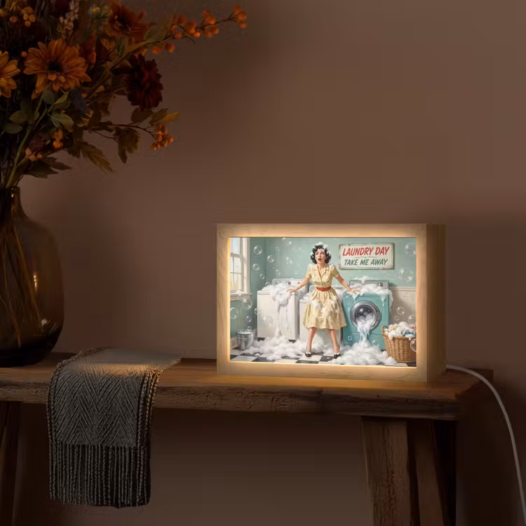 Retro - Blauw - Vrouw Light Box met kabel (Tafellamp) klein -sfeer4