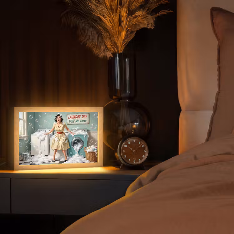 Retro - Blauw - Vrouw Light Box met kabel (Tafellamp) klein -sfeer1