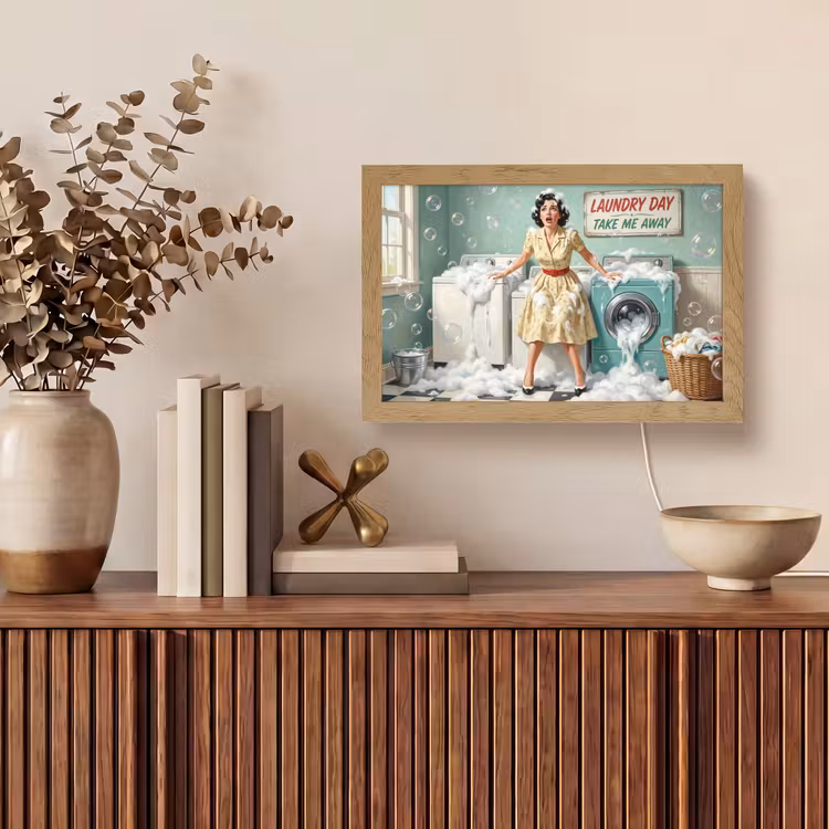 Retro - Blauw - Vrouw Light Box met kabel (Tafellamp) klein -sfeer2