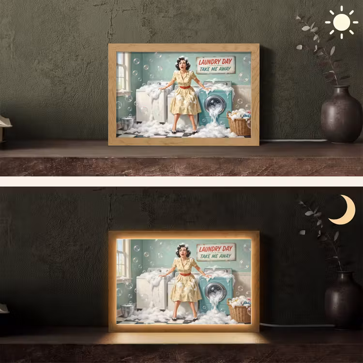 Retro - Blauw - Vrouw Light Box met kabel (Tafellamp) klein -sfeer3
