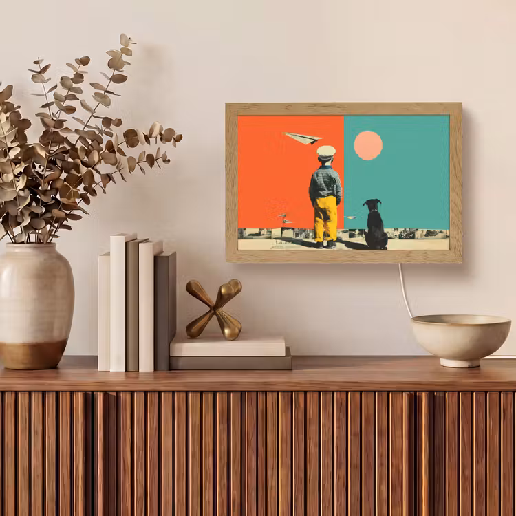 Retro - Jongen - Hond - Rood - Groen Light Box met kabel (Tafellamp) klein -sfeer2