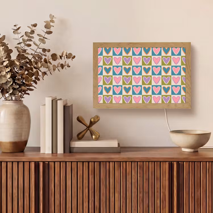 Retro - Kleuren - Patroon - Hartjes Light Box met kabel (Tafellamp) klein 924 -sfeer2