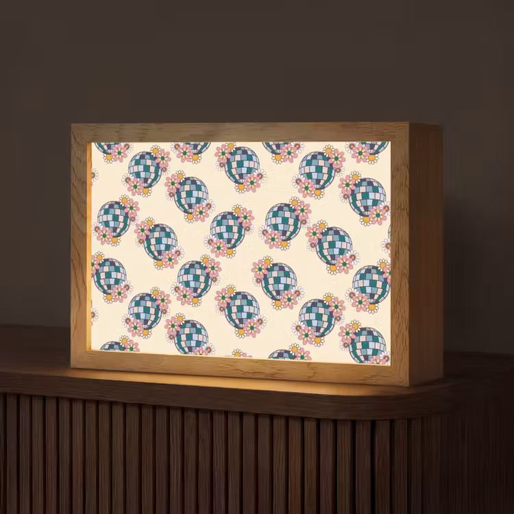 Retro - Disco - Bloemen - Discobal Light Box met kabel (Tafellamp) klein 924 -z3d_website