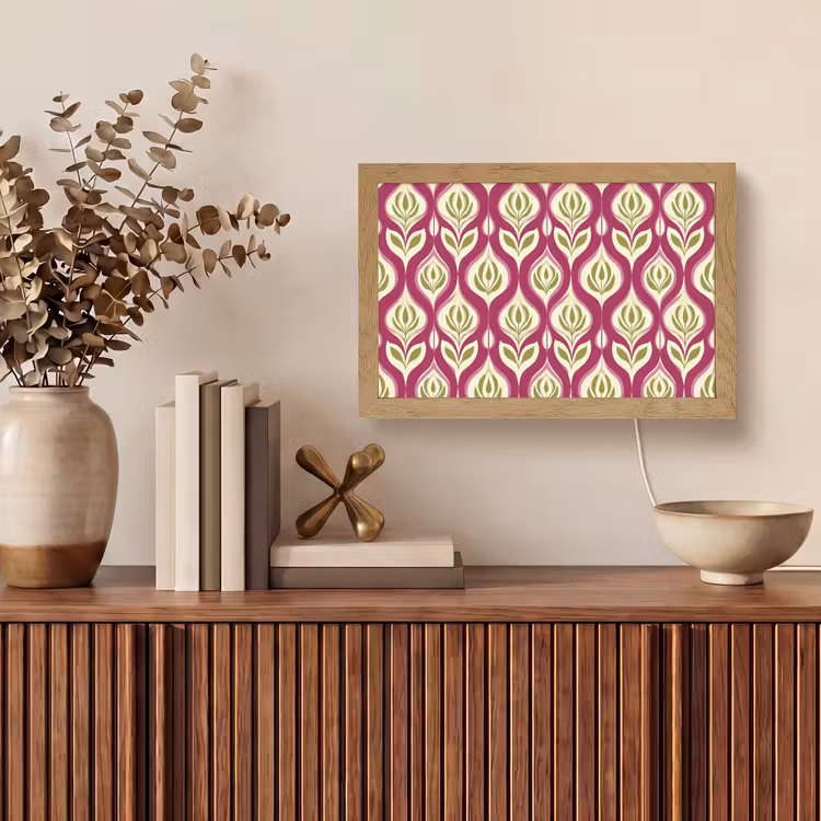 Retro - Floraal - Paars Light Box met kabel (Tafellamp) klein 924 -sfeer2