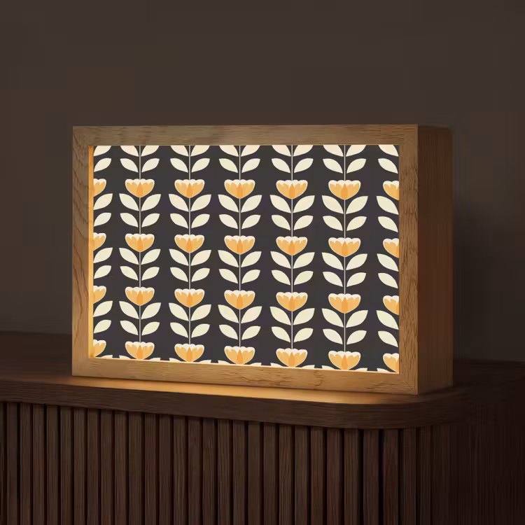 Retro - Bloem - Zwart - Okergeel Light Box met kabel (Tafellamp) klein 924 -z3d_website