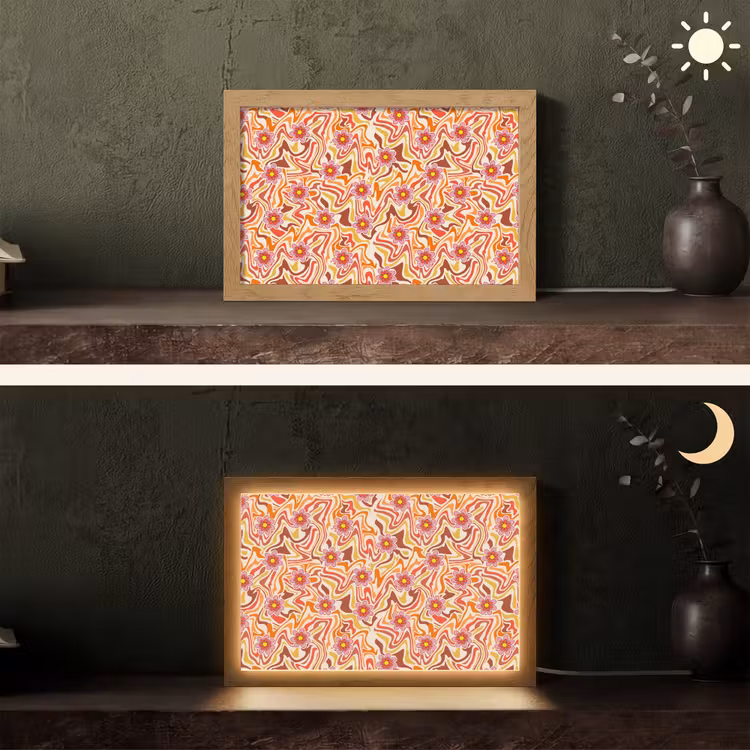 Retro - Bloemen - Patroon Light Box met kabel (Tafellamp) klein 924 -sfeer3