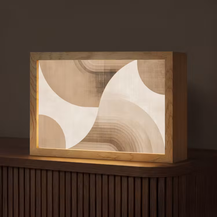 Retro - Geometrische lagen - Aardetinten Light Box met kabel (Tafellamp) klein -z3d_website