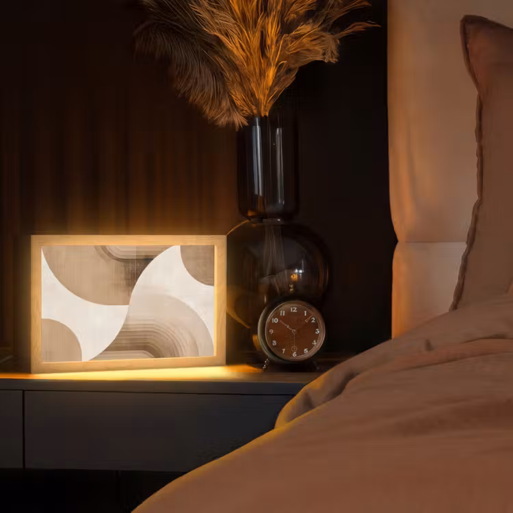 Retro - Geometrische lagen - Aardetinten Light Box met kabel (Tafellamp) klein -sfeer1