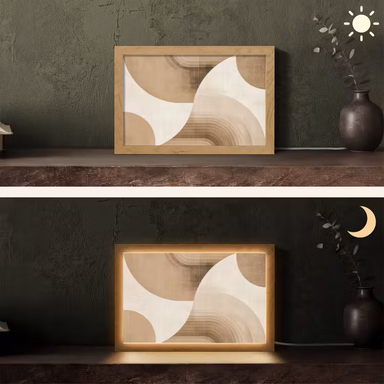 Retro - Geometrische lagen - Aardetinten Light Box met kabel (Tafellamp) klein -sfeer3