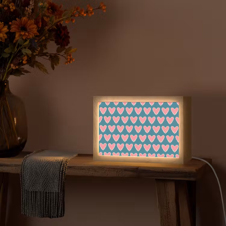Retro - Hartjes - Patroon Light Box met kabel (Tafellamp) klein 924 -sfeer4