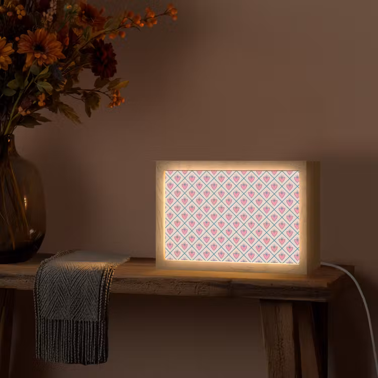 Retro - Ruit - Hartjes - Patroon Light Box met kabel (Tafellamp) klein 924 -sfeer4