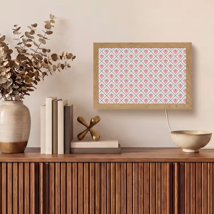 Retro - Ruit - Hartjes - Patroon Light Box met kabel (Tafellamp) klein 924 -sfeer2