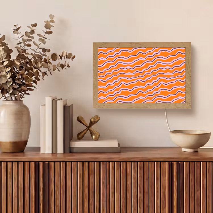Retro - Golvend - Oranje Light Box met kabel (Tafellamp) klein 924 -sfeer2