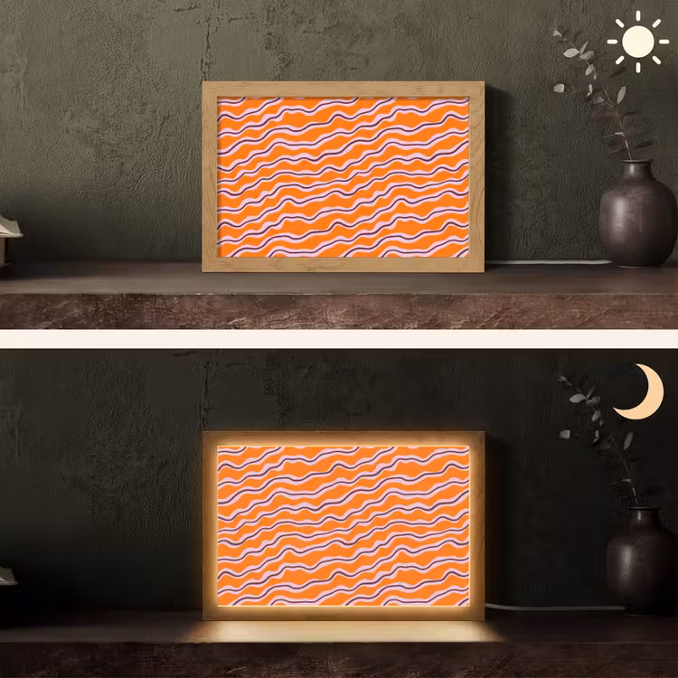 Retro - Golvend - Oranje Light Box met kabel (Tafellamp) klein 924 -sfeer3