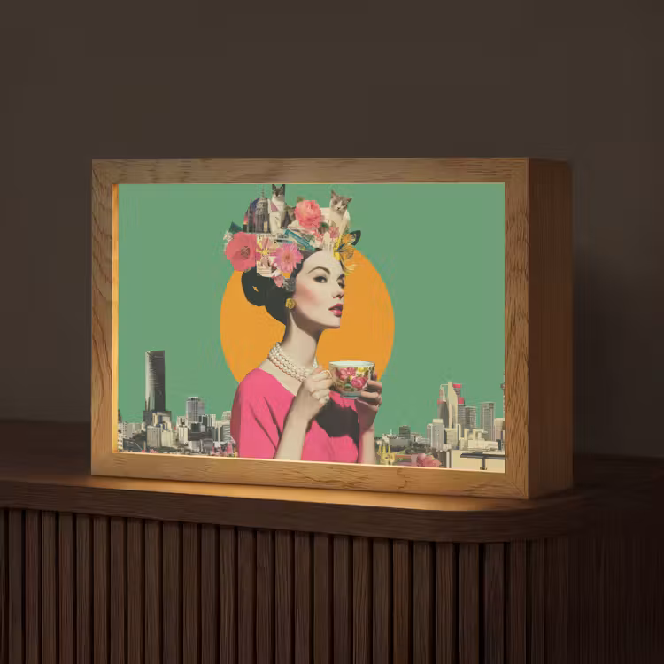 Retro - Vrouw - Stad - Zon Light Box met kabel (Tafellamp) klein -z3d_website