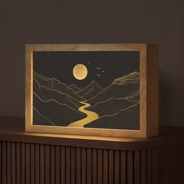 Rivier - Goud - Maan - Vogels Light Box met kabel (Tafellamp) klein -z3d_website