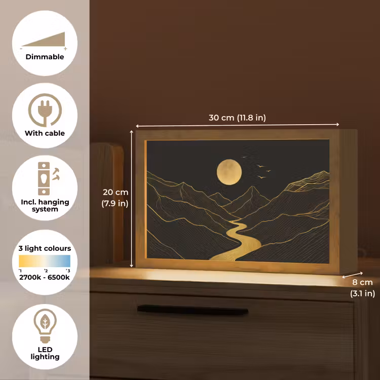 Rivier - Goud - Maan - Vogels Light Box met kabel (Tafellamp) klein -USP_EN