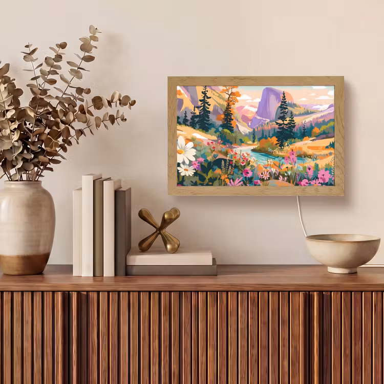Rivier - Vallei vol bloemen - Levendig Light Box met kabel (Tafellamp) klein -sfeer2