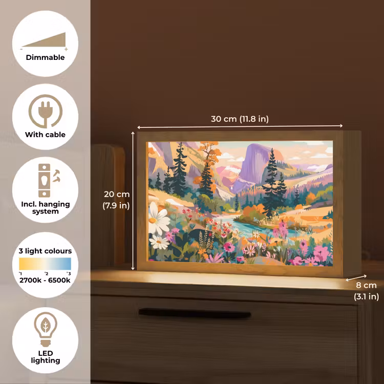 Rivier - Vallei vol bloemen - Levendig Light Box met kabel (Tafellamp) klein -USP_EN
