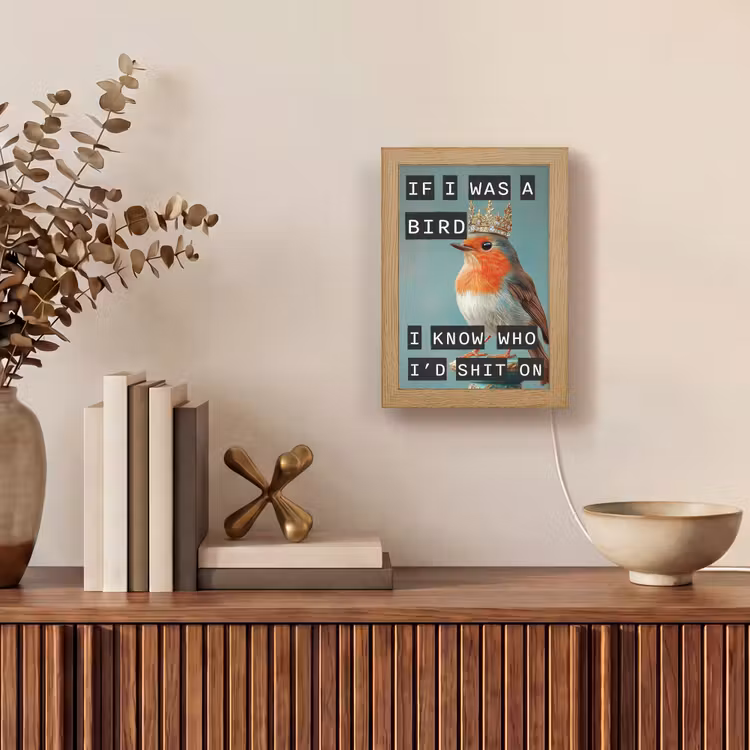 Roodborstje - Vogel - Blauw - Decoratie Light Box met kabel (Tafellamp) klein -sfeer2