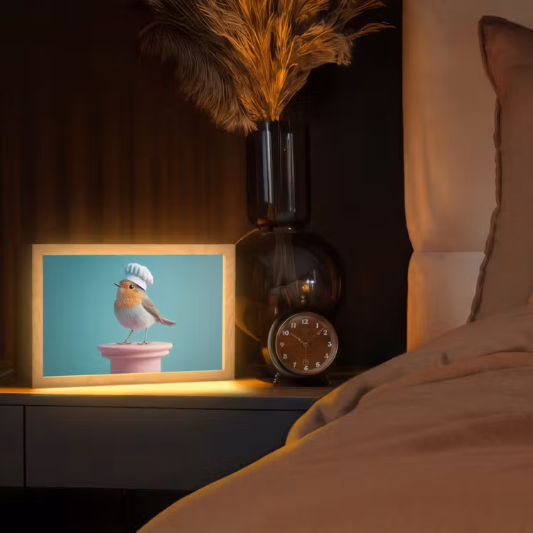 Roodborstje - Vogel - Koksmuts - Sokkel Light Box met kabel (Tafellamp) klein -sfeer1