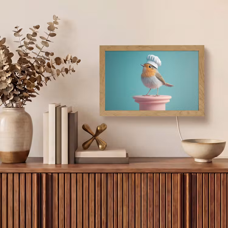 Roodborstje - Vogel - Koksmuts - Sokkel Light Box met kabel (Tafellamp) klein -sfeer2