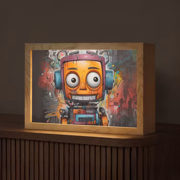 Robot - Graffiti - Oranje - Kleuren Light Box met kabel (Tafellamp) klein -z3d_website