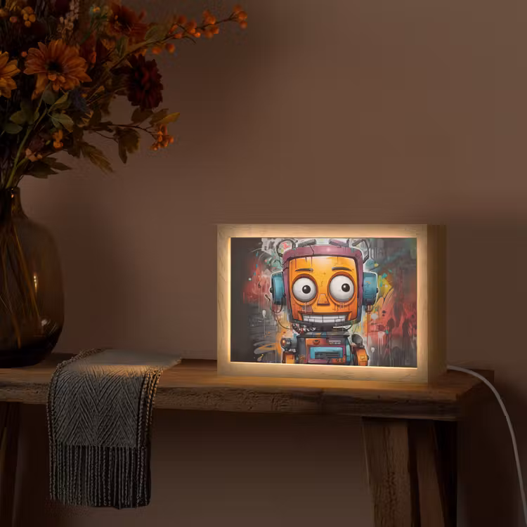 Robot - Graffiti - Oranje - Kleuren Light Box met kabel (Tafellamp) klein -sfeer4