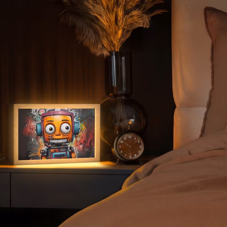 Robot - Graffiti - Oranje - Kleuren Light Box met kabel (Tafellamp) klein -sfeer1