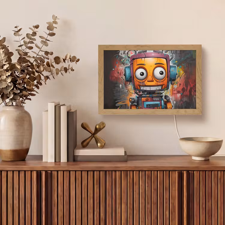 Robot - Graffiti - Oranje - Kleuren Light Box met kabel (Tafellamp) klein -sfeer2