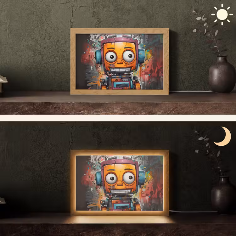 Robot - Graffiti - Oranje - Kleuren Light Box met kabel (Tafellamp) klein -sfeer3