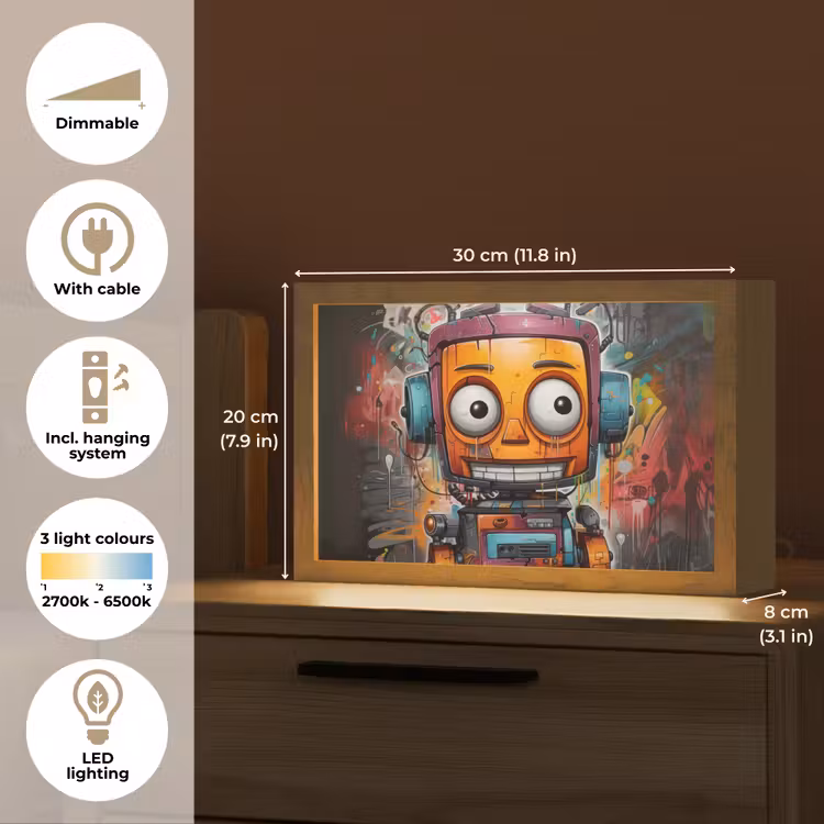 Robot - Graffiti - Oranje - Kleuren Light Box met kabel (Tafellamp) klein -USP_EN