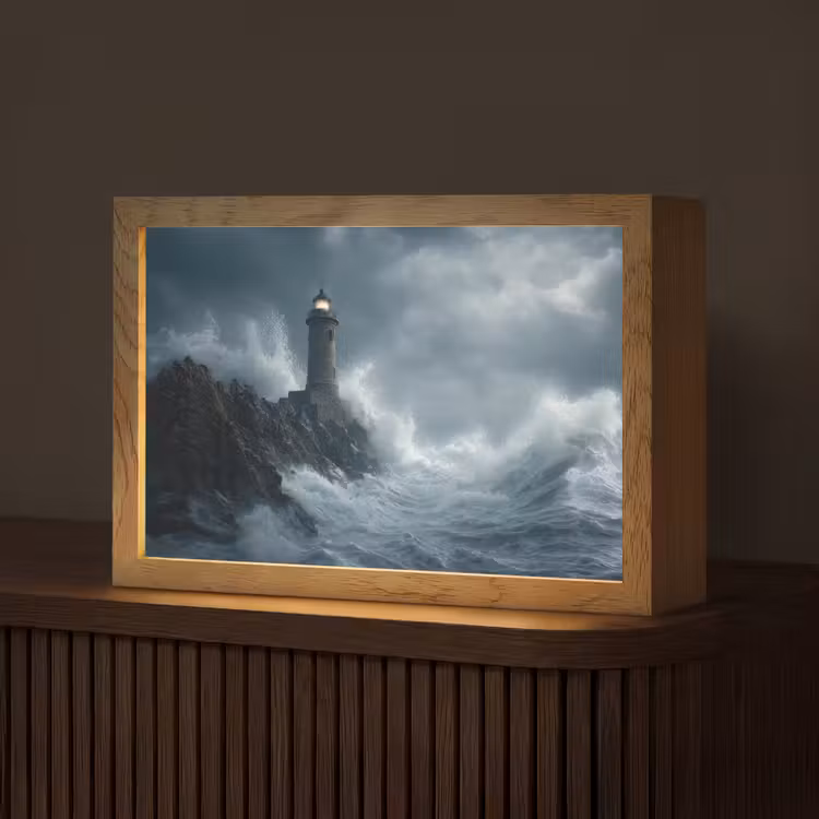 Rotsen - Vuurtoren - Golven - Klliffen Light Box met kabel (Tafellamp) klein -z3d_website