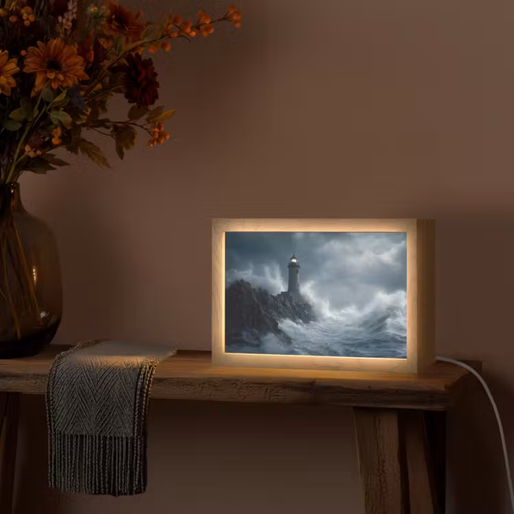Rotsen - Vuurtoren - Golven - Klliffen Light Box met kabel (Tafellamp) klein -sfeer4