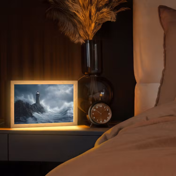 Rotsen - Vuurtoren - Golven - Klliffen Light Box met kabel (Tafellamp) klein -sfeer1