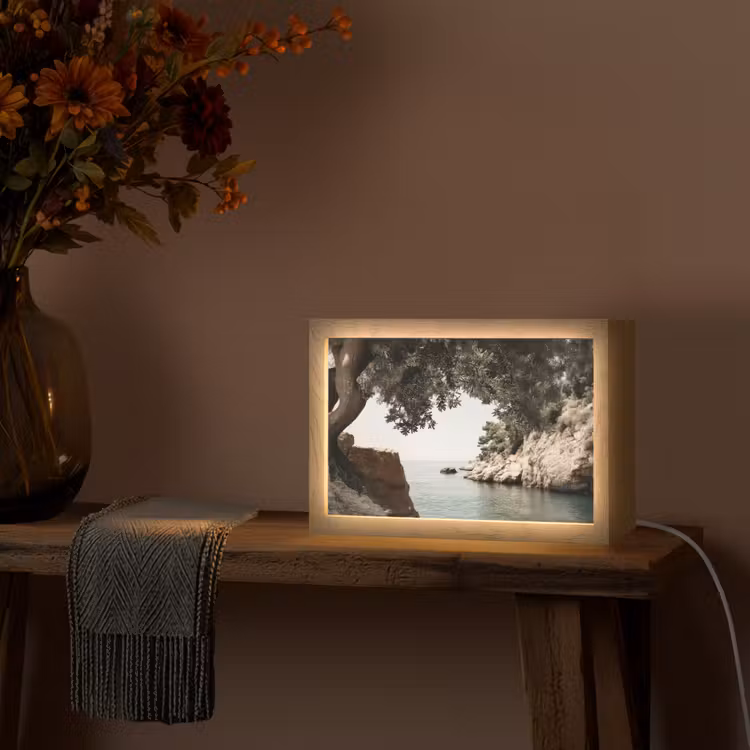 Rotsen - Zee - Boom - Groen Light Box met kabel (Tafellamp) klein -sfeer4