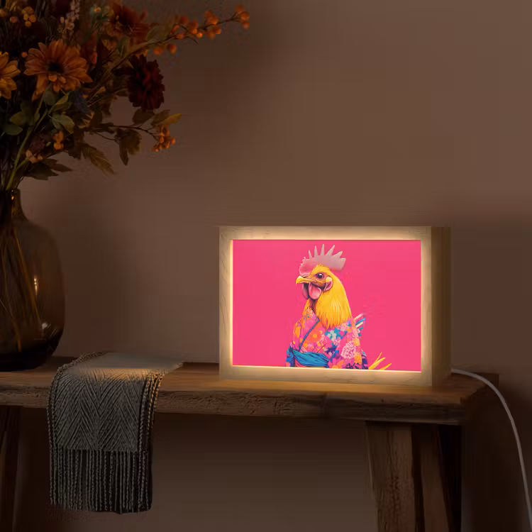 Haan - Kleurrijk - Kimono - Roze Light Box met kabel (Tafellamp) klein -sfeer4