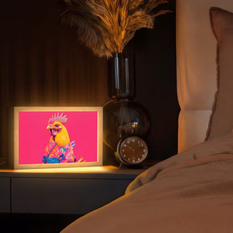 Haan - Kleurrijk - Kimono - Roze Light Box met kabel (Tafellamp) klein -sfeer1