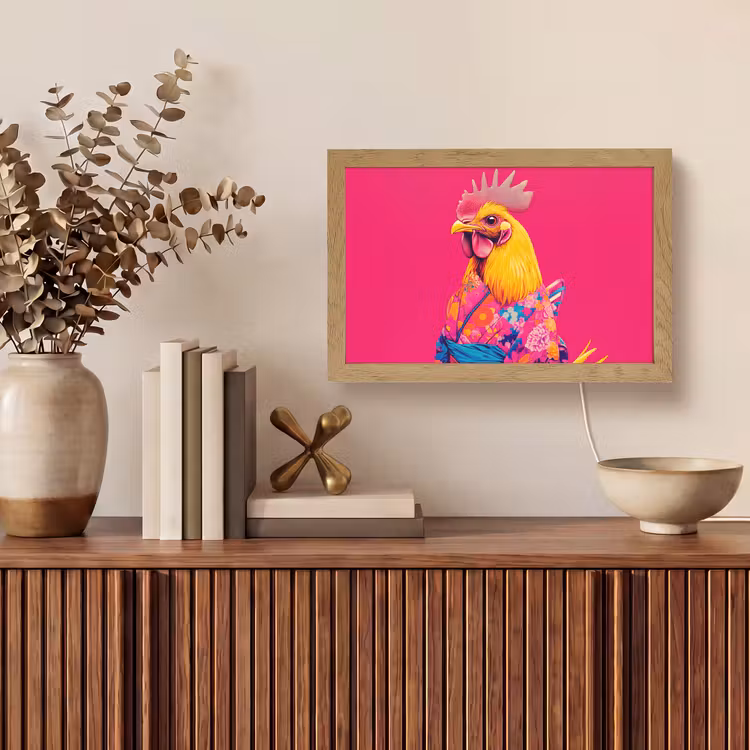 Haan - Kleurrijk - Kimono - Roze Light Box met kabel (Tafellamp) klein -sfeer2
