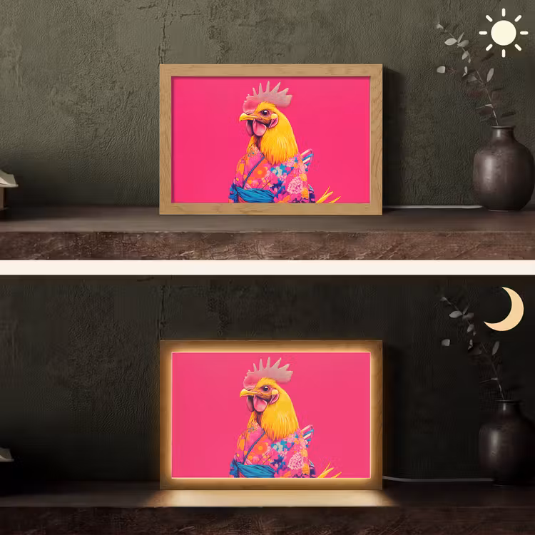 Haan - Kleurrijk - Kimono - Roze Light Box met kabel (Tafellamp) klein -sfeer3