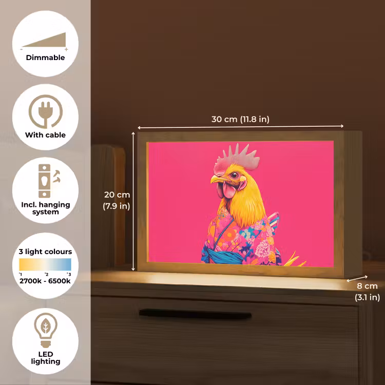 Haan - Kleurrijk - Kimono - Roze Light Box met kabel (Tafellamp) klein -USP_EN
