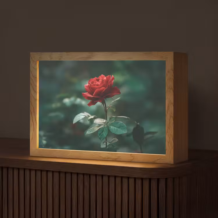 Roos - Bladeren - Dieprood Light Box met kabel (Tafellamp) klein -z3d_website